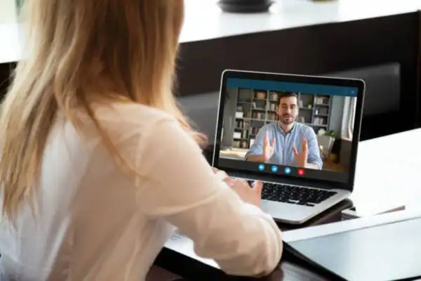 image of woman attending online mediation Harlow speak to our team today!